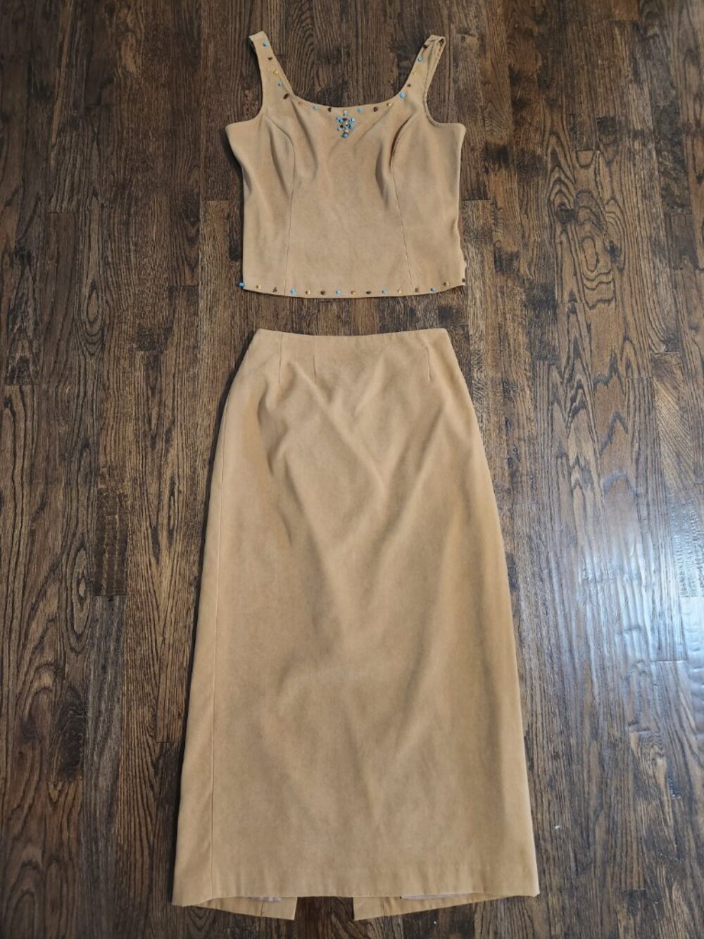Jessica Howard Vintage 2-piece top and skirt set beaded Tan size 14